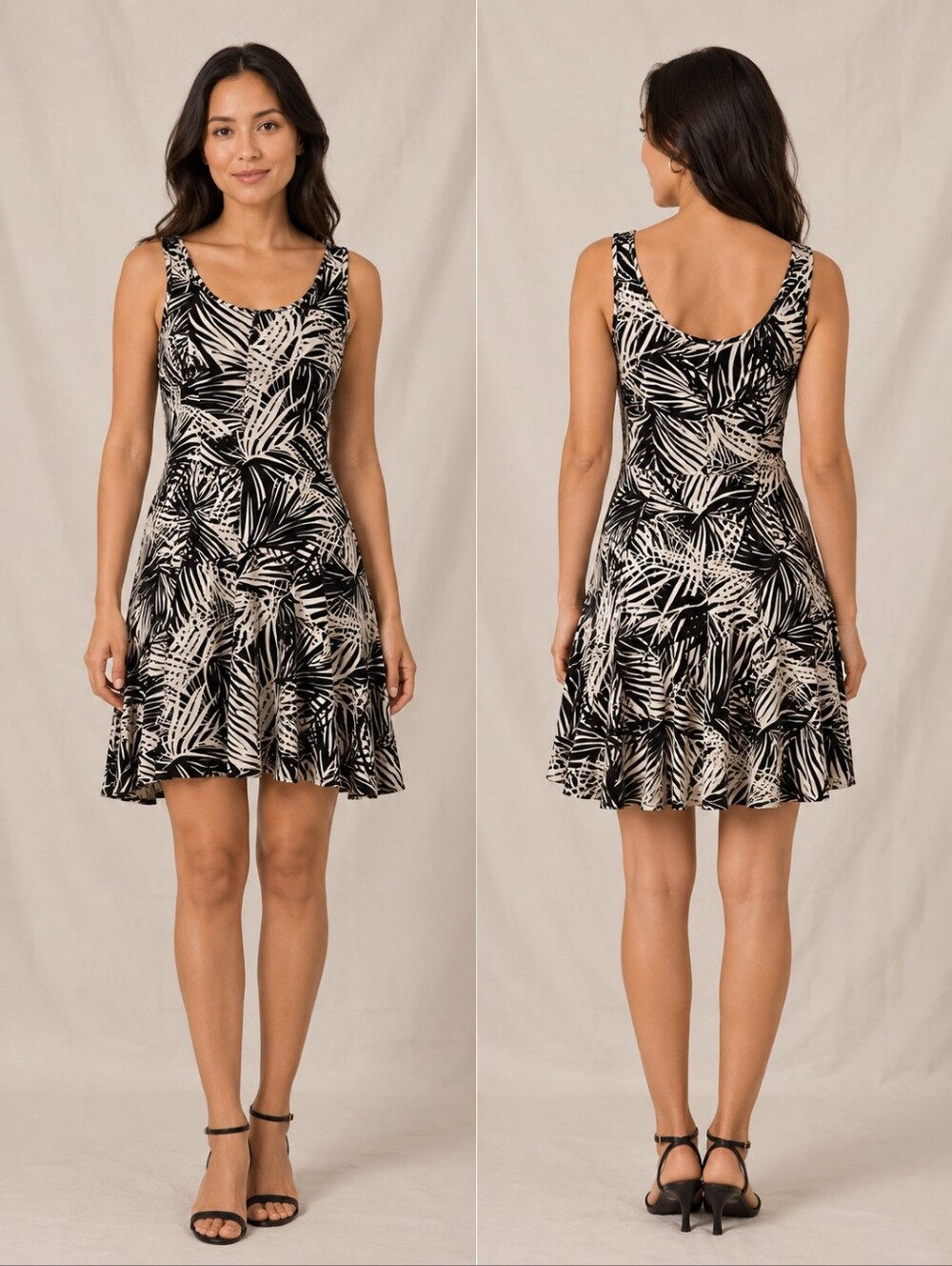 🍋Style & Co. Black & White Foliage Petite Medium Mini Dress